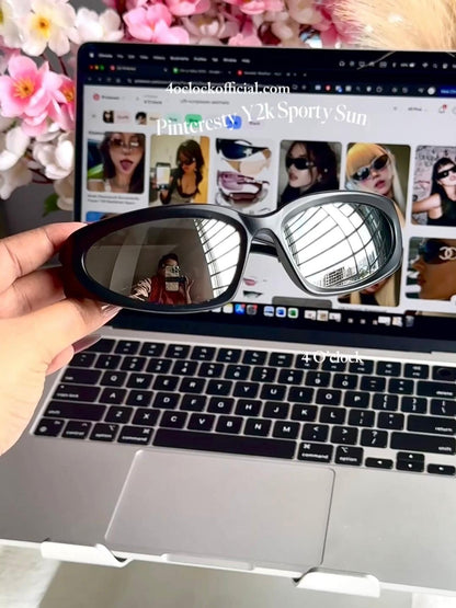 S05: Pinteresty Y2k Sports Sunglasses - Matte Black + Silver (with box) Unisex