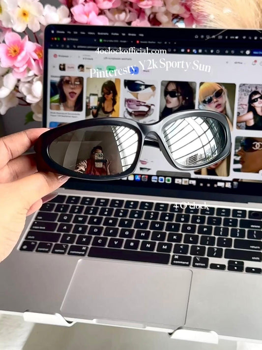 S05: Pinteresty Y2k Sports Sunglasses - Matte Black + Silver (with box) Unisex