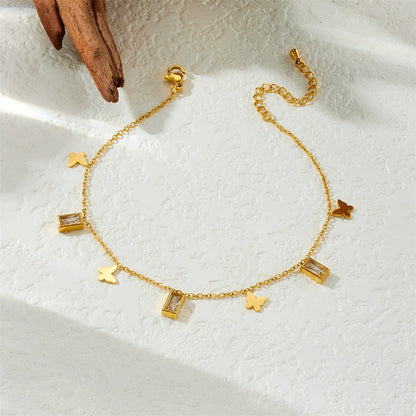A80: 18K Gold Plated Stainless Steel Minimalist Anklet: Cubic Butterfly
