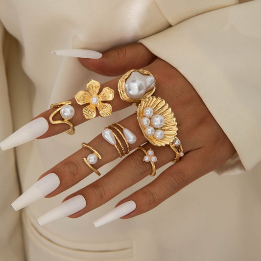 RS40: Maximalistic Finger Ring Sets (Golden) - 8pcs