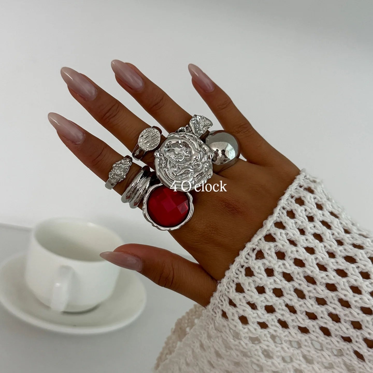 ✨RS114: Maximalistic Finger Ring Sets (Silver) - 7pcs (Adjustable-Non adjustable mixed sizes)
