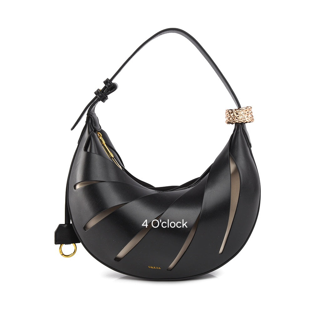 Crescent Hollow Out Handbag: Black