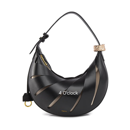 Crescent Hollow Out Handbag: Black