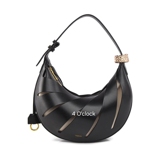 Crescent Hollow Out Handbag: Black