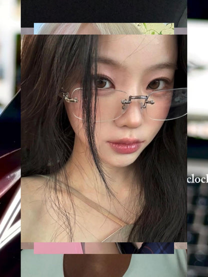 S18: Pinteresty Rimless Y2K Bow sunglasses: Light Grey + Grey (with box)