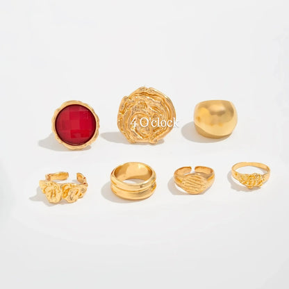 ✨RS113: Maximalistic Finger Ring Sets (Golden) - 7pcs (Adjustable-Non adjustable mixed sizes)