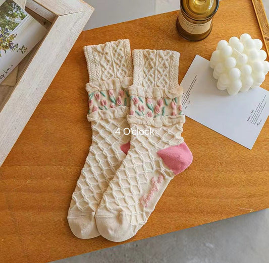 Cottagecore Cozy Socks: Blossom Knit