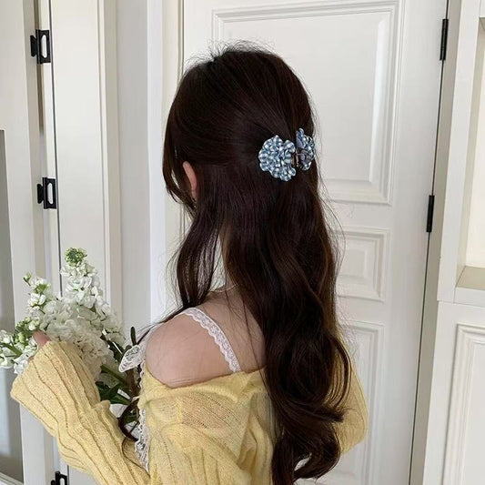 Gingham Flower Hairclaws: Blue
