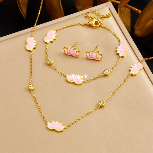 CS25: 18K Gold Plated Premium Stainless Steel Charm Necklace Set
