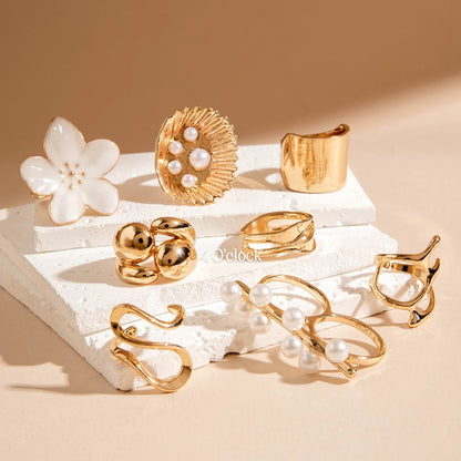 ✨RS53: Maximalistic Finger Ring Sets (Golden) - 8pcs (Adjustable-Non adjustable mixed sizes)