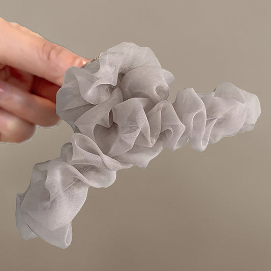 Mesh Ruffle Hairclaw: Light Grey