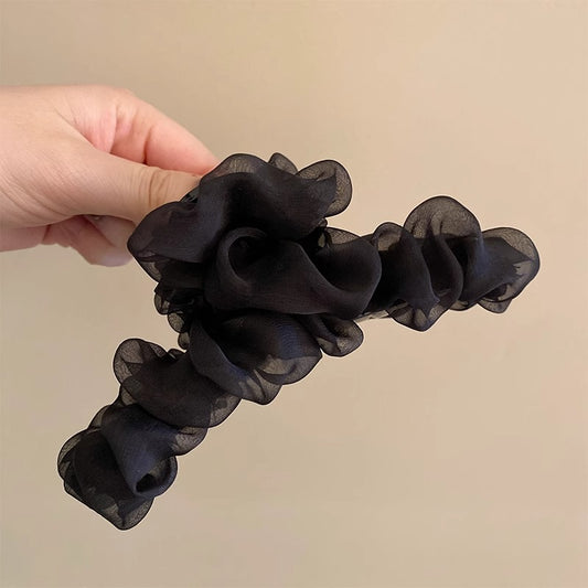 Mesh Ruffle Hairclaw: Black