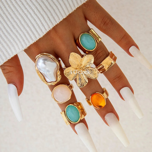 ✨RS79: Maximalistic Finger Ring Sets (Golden) - 7pcs (Full set adjustable)