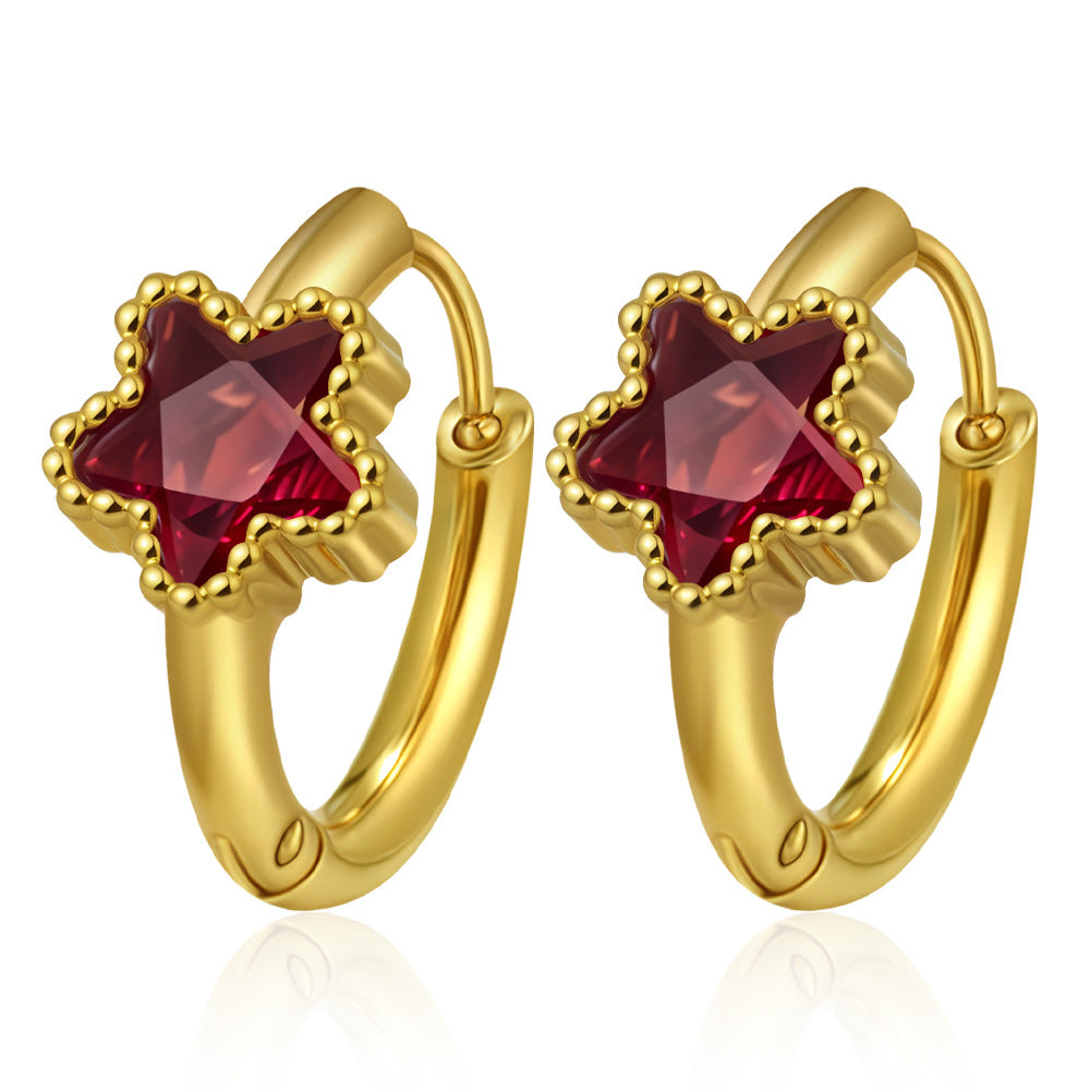 GE51: 18K Gold Plated Premium Stainless Steel Zircon Earrings: Red Star Diamond