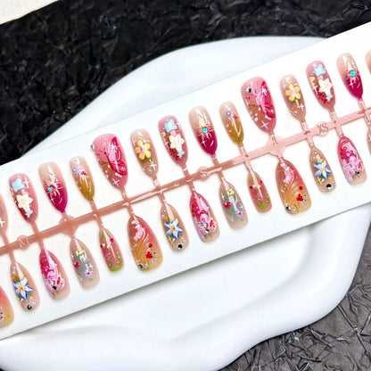N17: Press On Nails: Spring Garden. Size XS (10 Pcs) - With 12pcs FREE glue stickers.