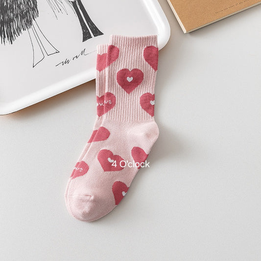 Cottagecore Cozy Socks: Pink Heart