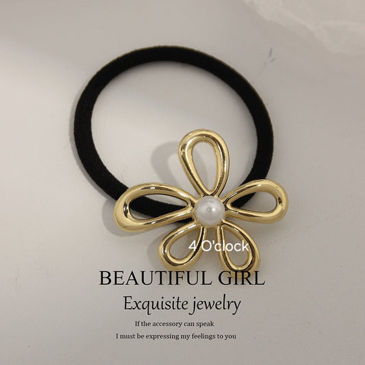 Pinteresty Chunky Hairband: Pearl Flower Gold