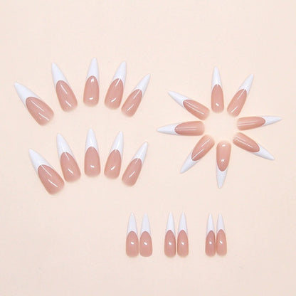 N11: Press On Nails: Stiletto French Tip (24 Pcs) - With FREE glue & kit.