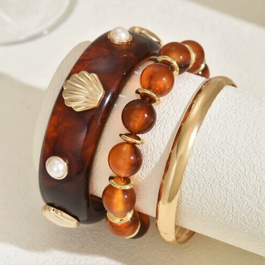 HC160: Trendy Resin Bangle Set: Cocoa Dream (3pcs)