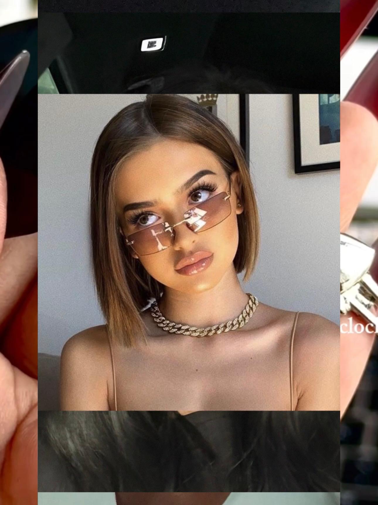 S16: Pinteresty Rimless Y2K Bow sunglasses: Black + Grey (with box)