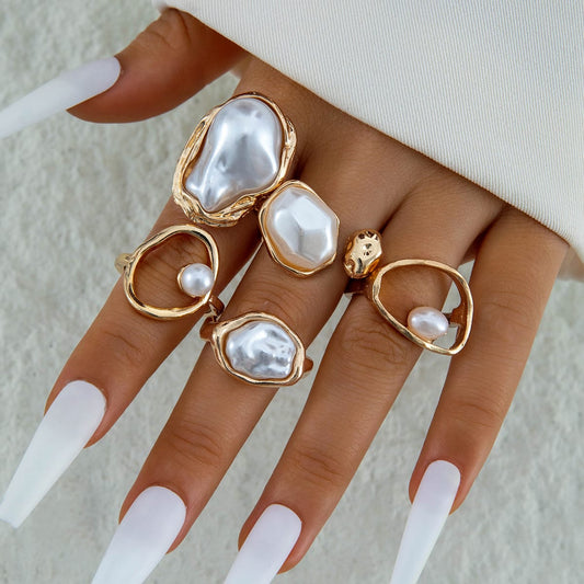 RS47: Maximalistic Finger Ring Sets (golden) - 5pcs