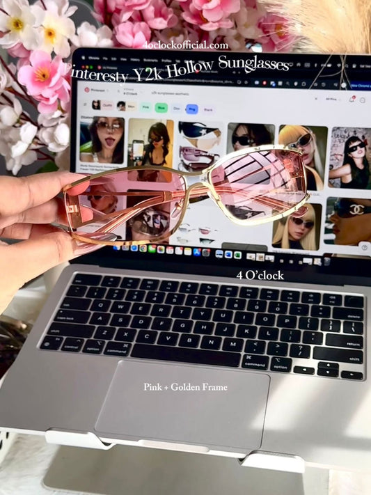 S29: Pinteresty Y2k Metal Hollow Sunglasses - Pink + Golden (with box) Unisex