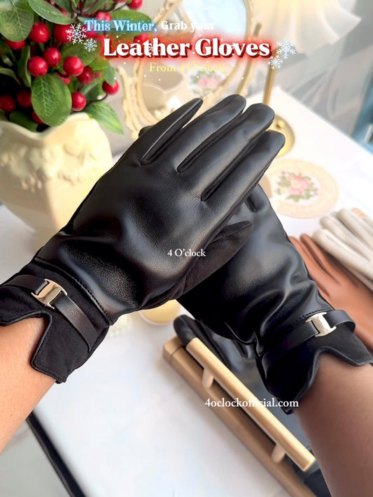 Leather Hand Gloves: Black
