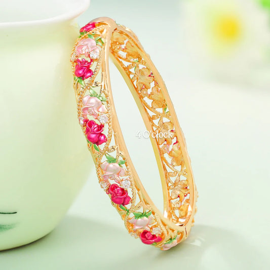 ✨🏰VC07: Cloisonné Vintage Victorian Bangles : Red & Pink 🌸🕯️
