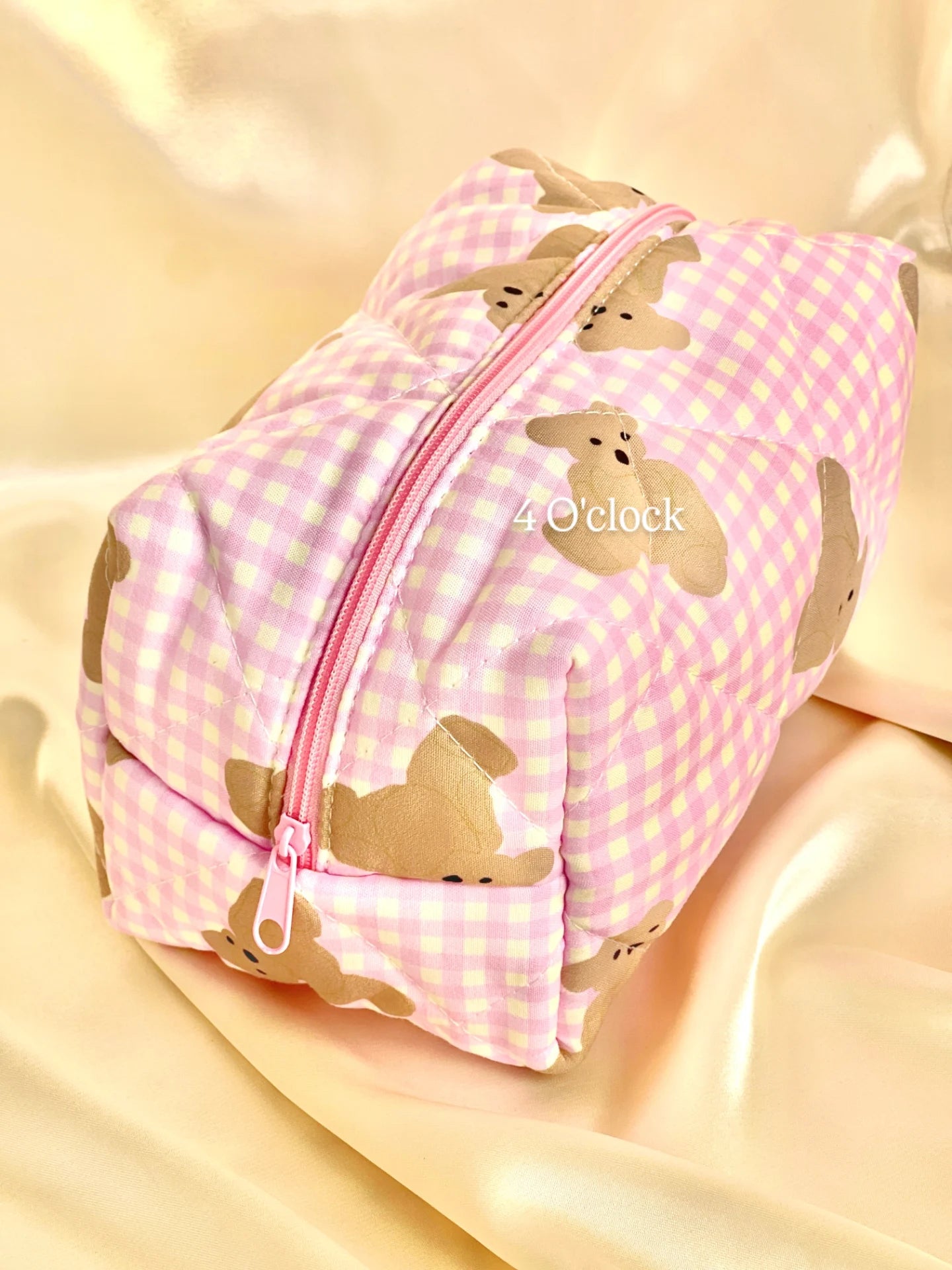 🎀 30.Pinteresty Makeup Bag: Pink Plaid Teddy Bear 🫧