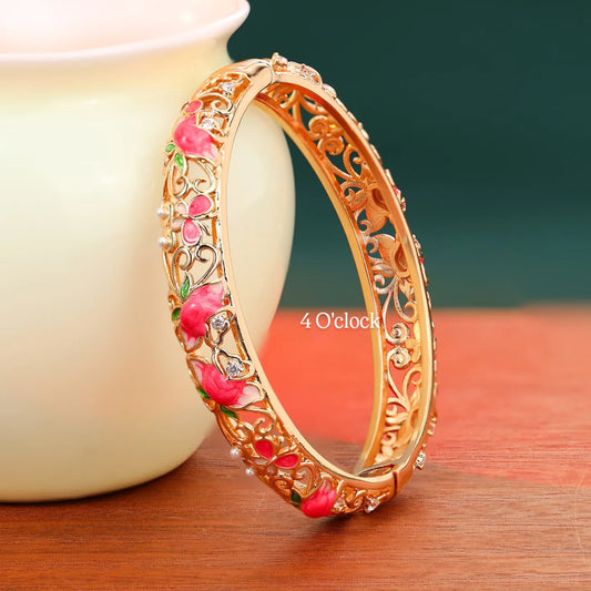✨🏰VC67: Cloisonné Vintage Victorian Bangles : Red & Pink 🌸🕯️