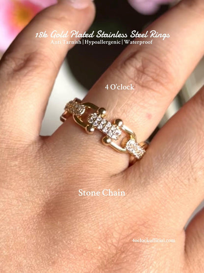 💍97: 18k gold plated Stainless steel Finger rings: Stone Chain✨