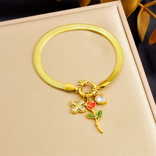 BN36: 18K Gold Plated Premium Stainless Steel Charm Bracelet