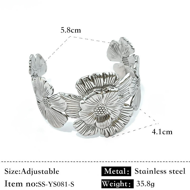 HC170: 18K Gold Plated Stainless Steel Handcuff Bracelet (Silver)