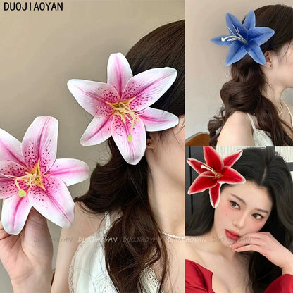 Artificial Lily Side Hair Clip: Purple