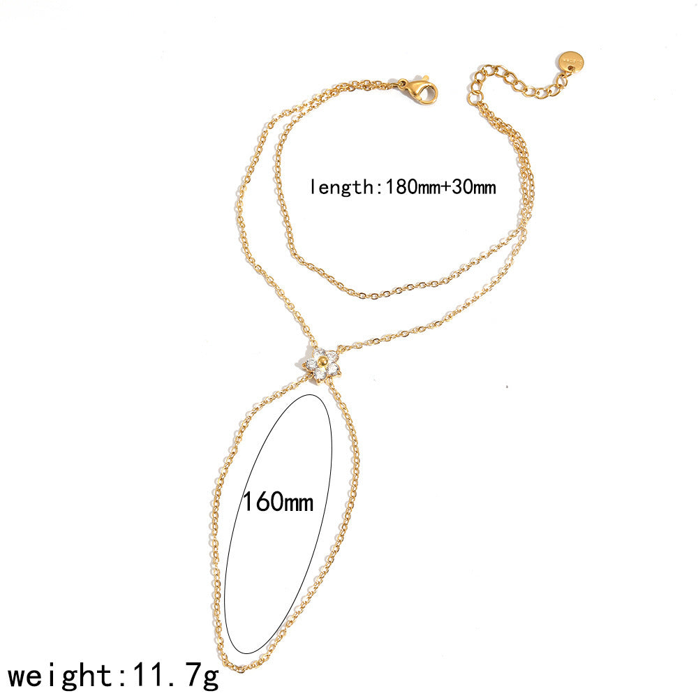 RB14: Stainless Steel Zircon Handchain: Sparkly Cross Flower