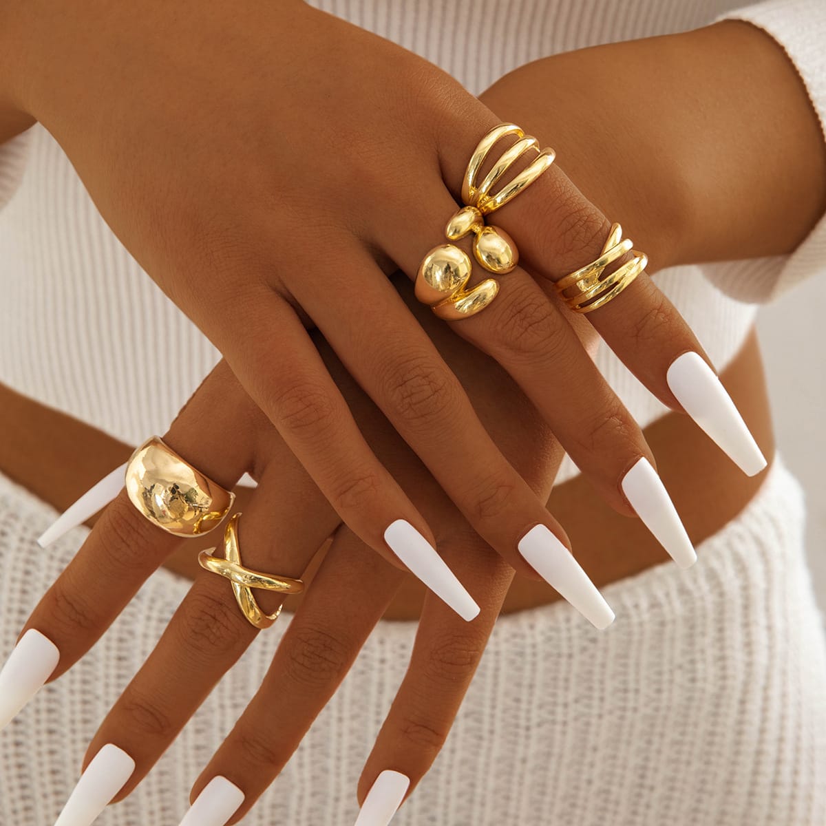 RS19: Maximalistic Finger Ring Sets (golden) - 5pcs