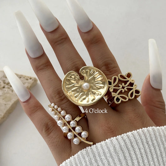 ✨RS87: Maximalistic Finger Ring Sets (Golden) - 3pcs (Adjustable-Non adjustable mixed sizes)