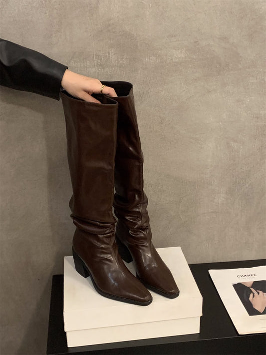 PU Leather Knee High Boots:  Brown, Black (PRE ORDER ONLY)