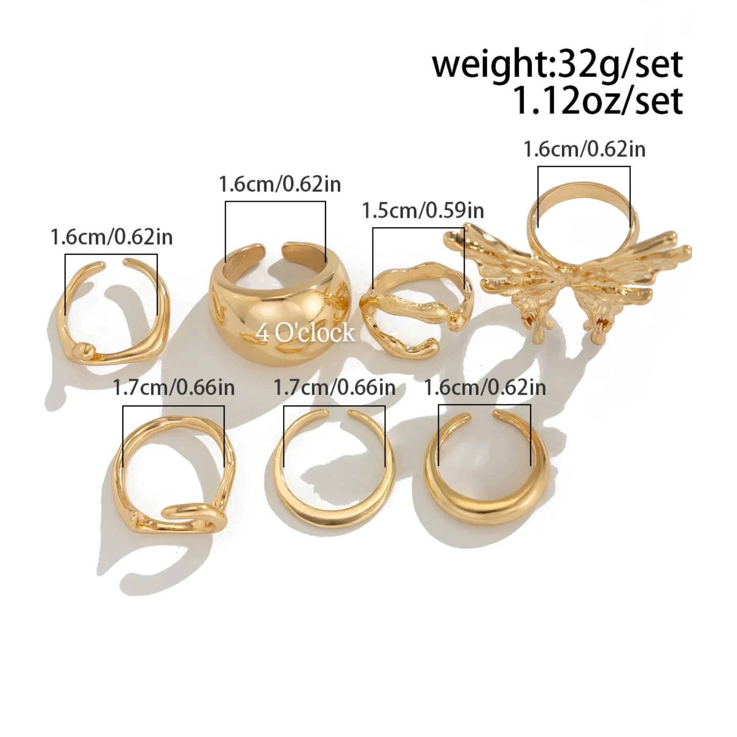 ✨RS111: Maximalistic Finger Ring Sets (Golden) - 6pcs (Adjustable-Non adjustable mixed sizes)