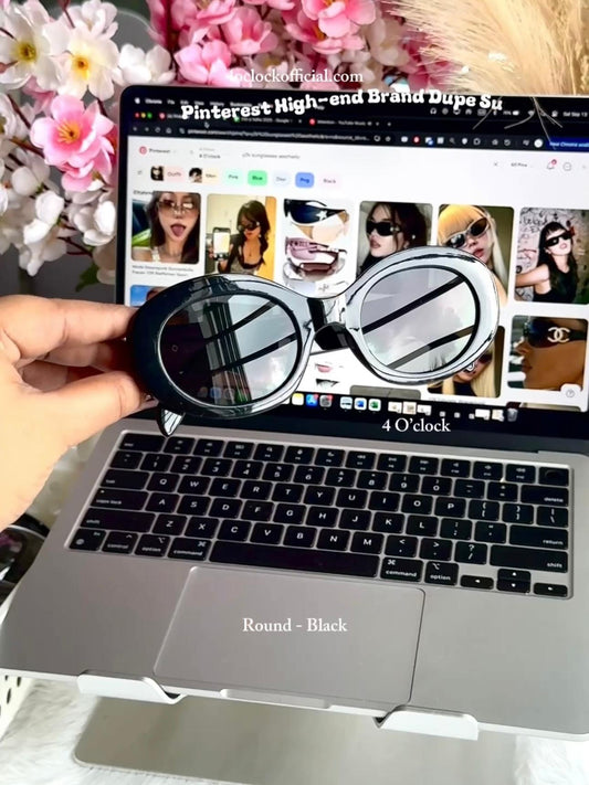 S12: Pinteresty High-End Brand Dupe Round Sunglasses - Black (with box)