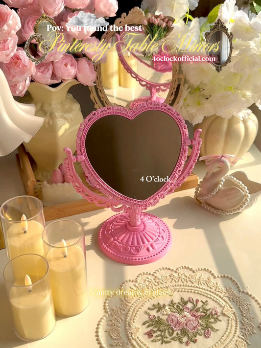 M05: Vintage Mirror: Vintage Heart Shape: Pink