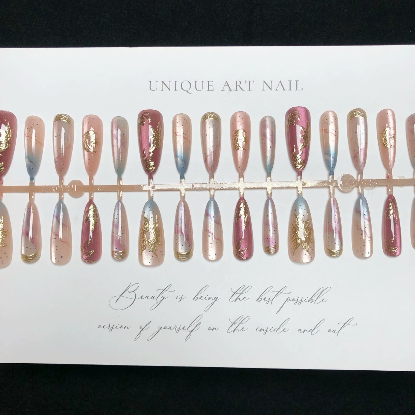N22: Press On Nails: Precious Petals. Size M(10 Pcs) - With 12pcs FREE glue stickers.
