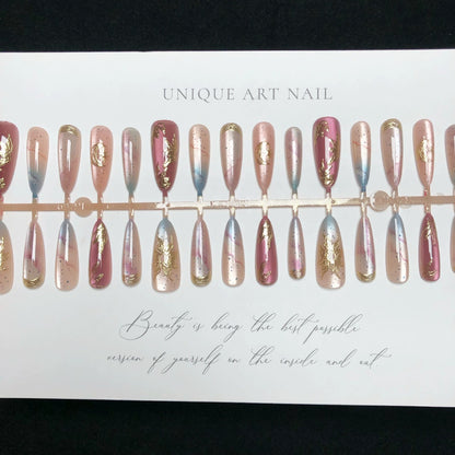 N22: Press On Nails: Precious Petals. Size M(10 Pcs) - With 12pcs FREE glue stickers.