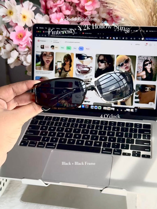 S30: Pinteresty Y2k Metal Hollow Sunglasses - Black (with box) Unisex