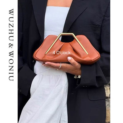 Metal Frame Handbag: Brown
