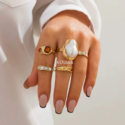 ✨RS117: Maximalistic Finger Ring Sets (Golden) - 5pcs (Adjustable-Non adjustable mixed sizes)