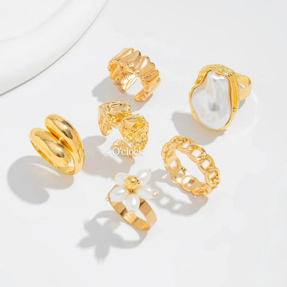 ✨RS109: Maximalistic Finger Ring Sets (Golden) - 6pcs (Adjustable-Non adjustable mixed sizes)
