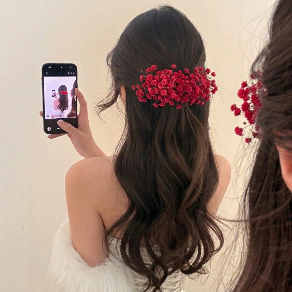 Gypsophila Hair Clip: Red