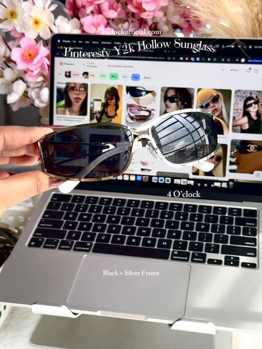 S28: Pinteresty Y2k Metal Hollow Sunglasses - Black + Silver (with box) Unisex