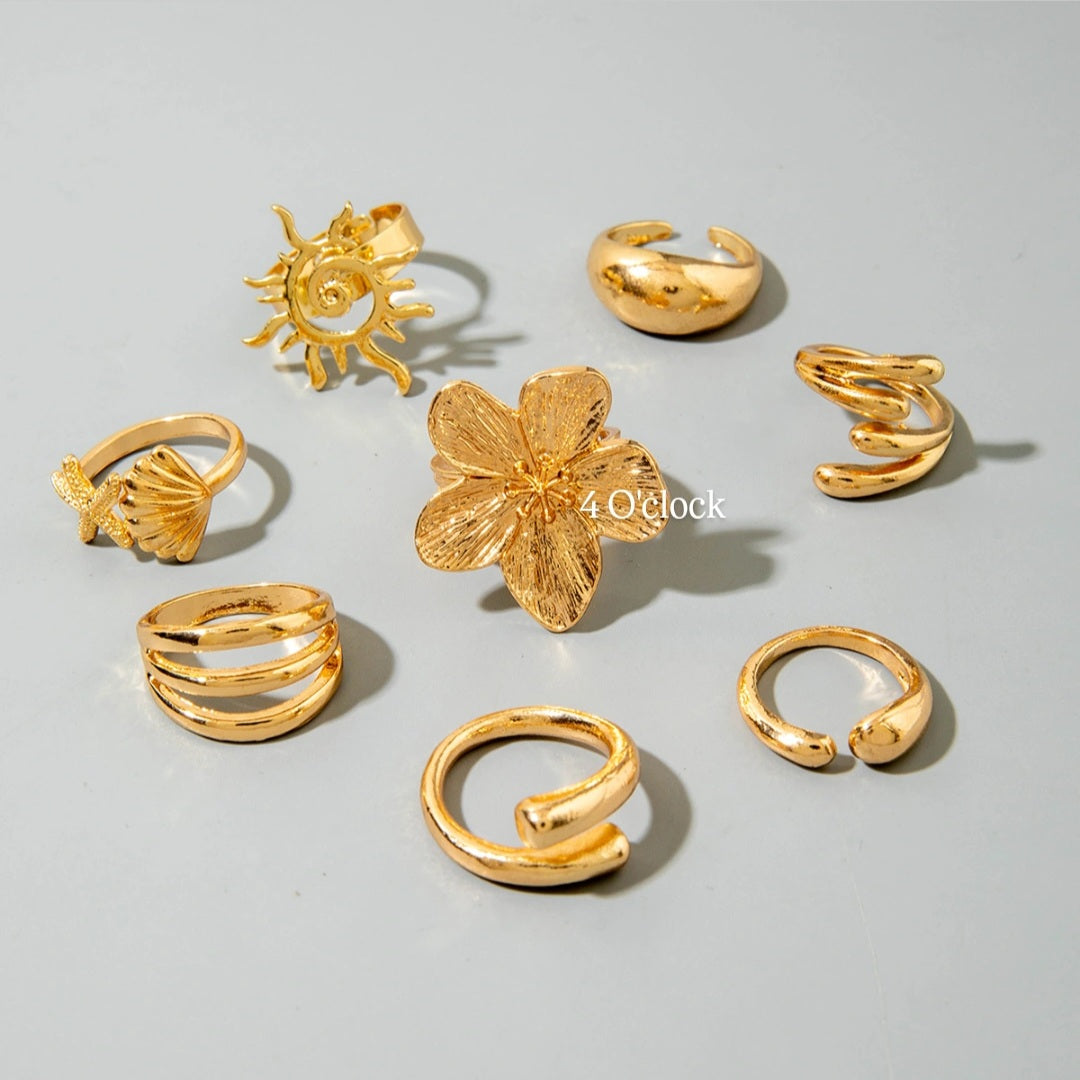✨RS93: Maximalistic Finger Ring Sets (Golden) - 8pcs (Full set adjustable)